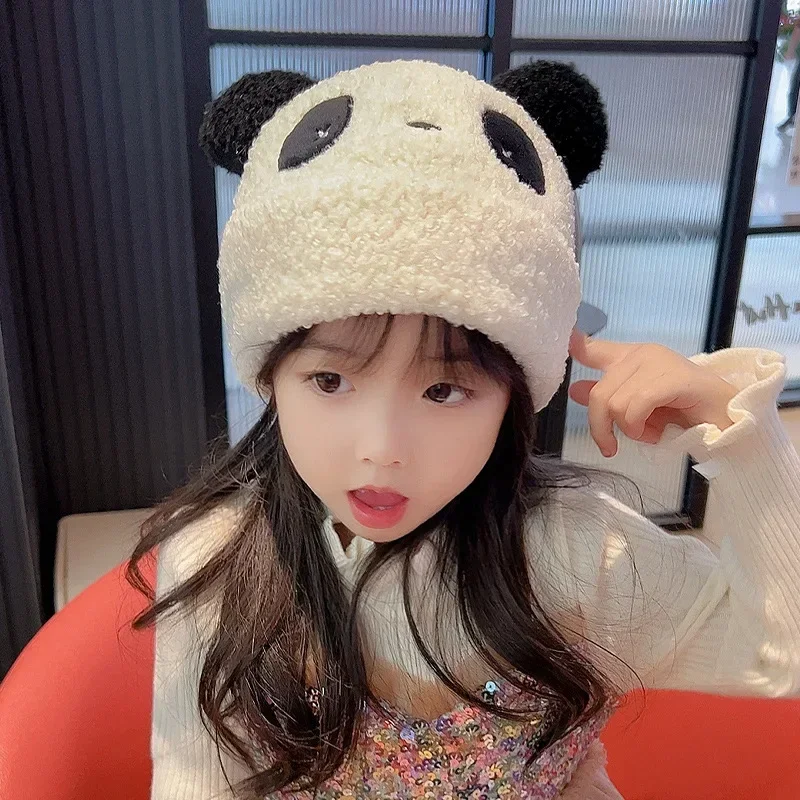 Children's Panda Hats Autumn Winter Thicken Caps for Boys Girls 2025 Knitted Kids Warm Windproof Kids Hat Baby Accessories 4
