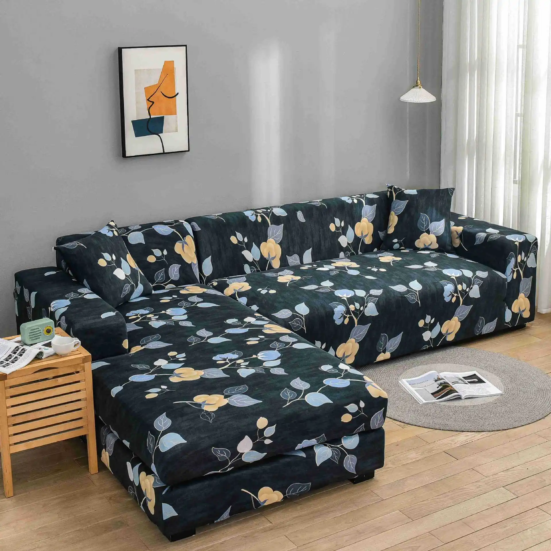 

Sofa Cover Geometric Couch Elastic for Living Room L Shaped Chaise Longue Slipcover 1PC