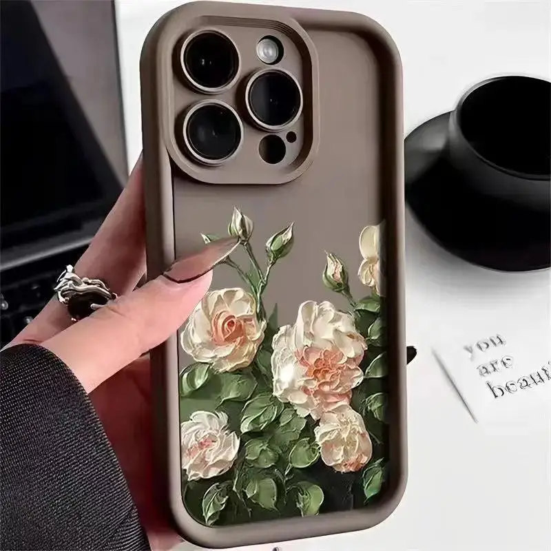 Charming Lotus Flower Oil Painting Silicone Phone Case