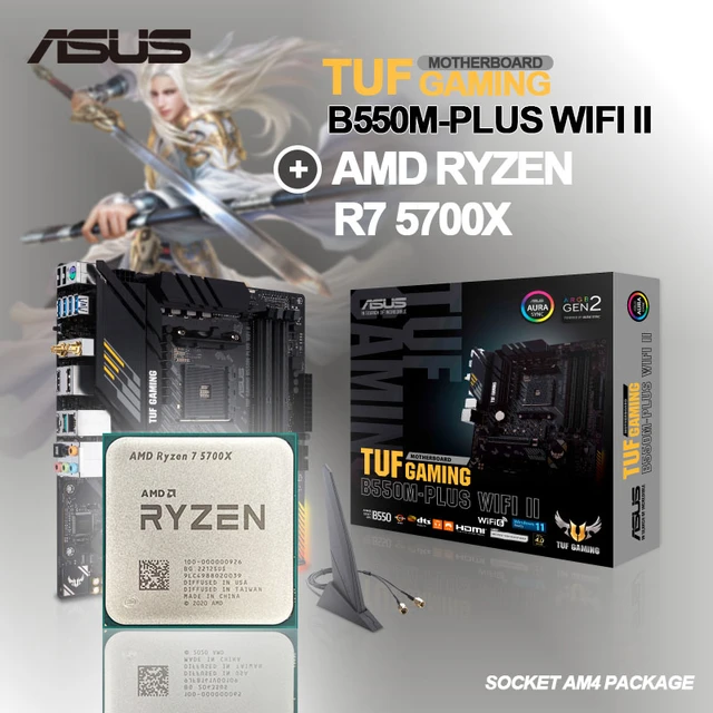 AMD R7 5700X Ryzen 7 5700X CPU + ASUS TUF GAMING B550M-PLUS WIFI II B550  Motherboard Suit Socket AM4 All New but without cooler