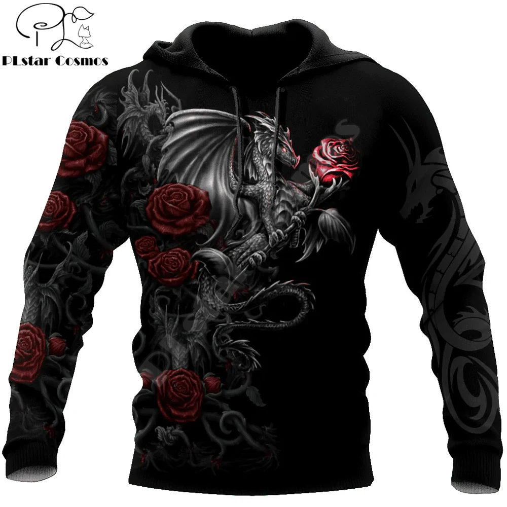 

PLstar Cosmos Dragon & Rose flowers Tattoo 3D All Over Printed Fashion Men's Hoodie Unisex zipper Hoodie Casual Tracksuits KJ980