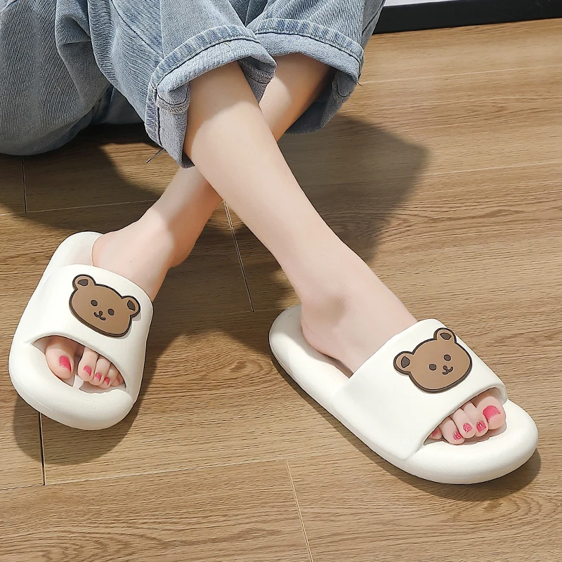

ASIFN Cloud Soft Feeling Cushioning Thick Sole Cartoon Bear Couple Indoor Slippers Anti-slip Waterproof Outdoor Beach Slides