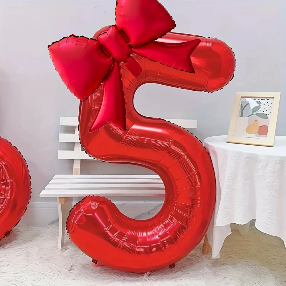 2 Teile/satz 32 zoll Rot Anzahl Digital Ballon mit Roten Schleife Folienballons für Geburtstag Party und Jahrestag Dekoration geschenke – Detail 9