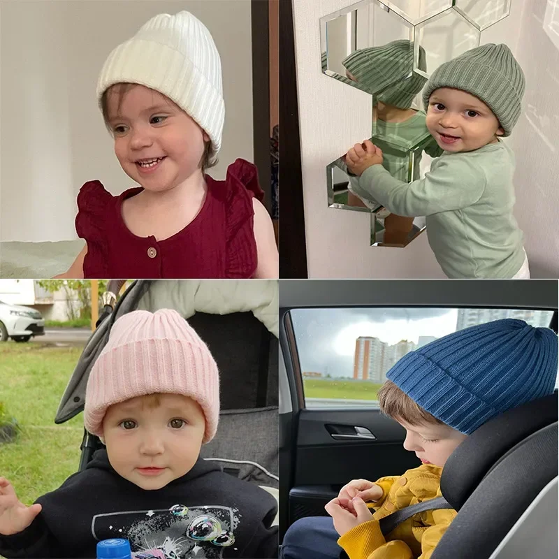 Winter Kids Warmer Knitted Hats for Newborn Boys Crochet Bonnet Toddler Girls Cap Children Baby Photography Props Accessories