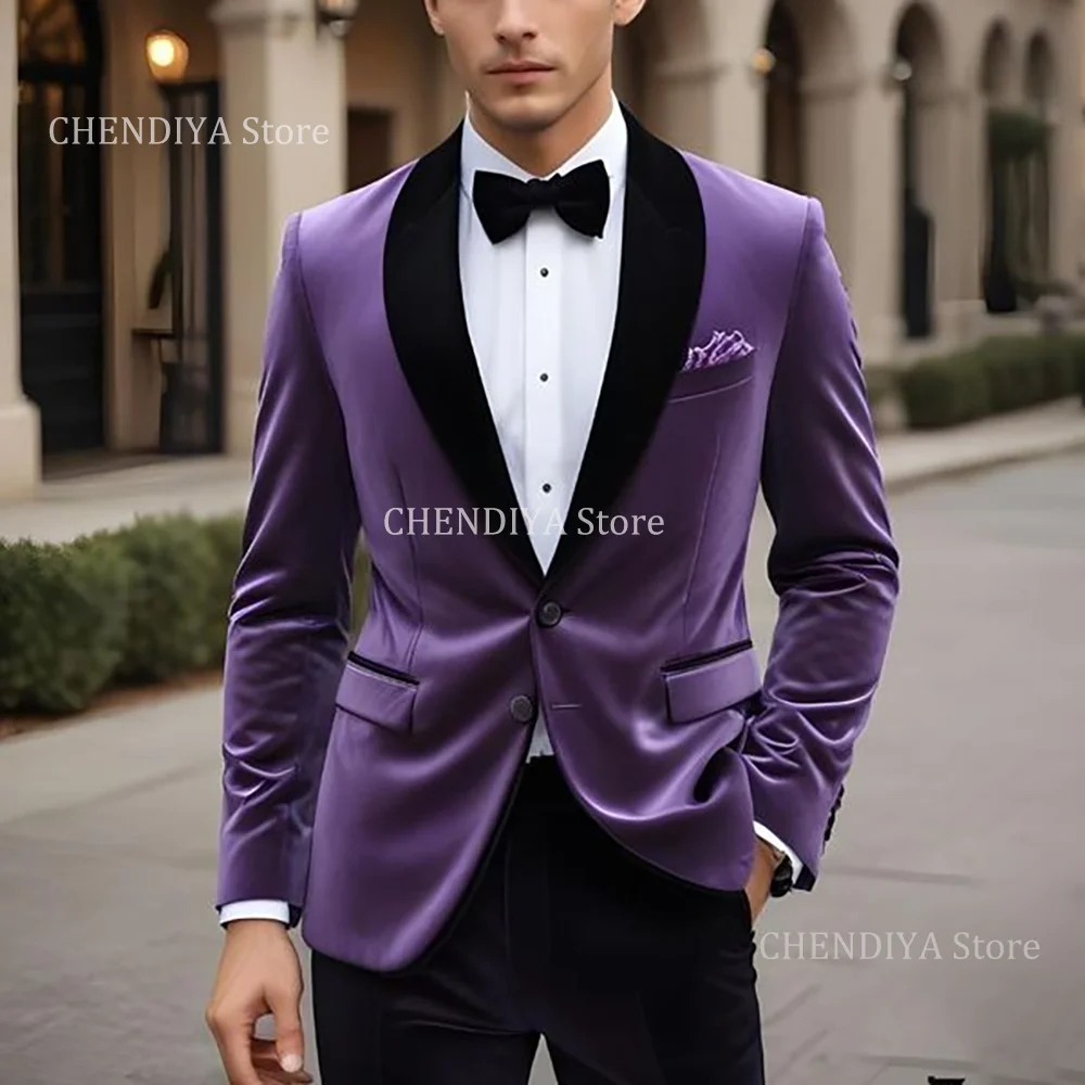 Men Jacket Fashion Velvet Jacket Single Breasted Shawl Lapel Tailor-Made 2 Piece Daily Office Work Trip Activity Male Outfit