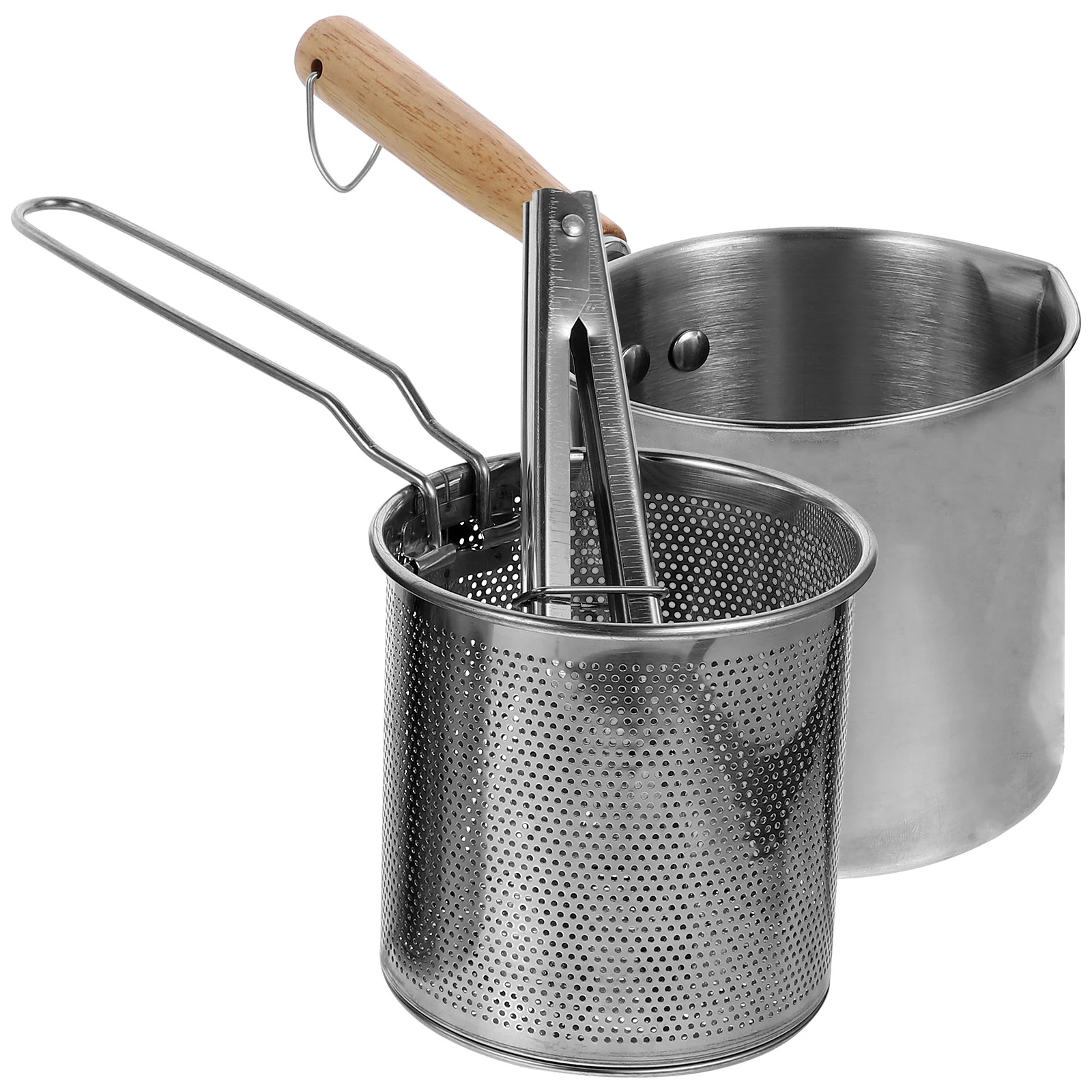 

Stainless Steel Fryer Griddle Mini Frying Pot Deep Pan Small with Clip Stove Top Tong