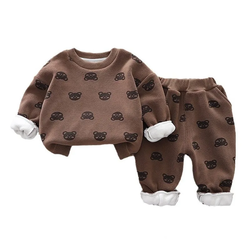 

New Winter Baby Girls Clothes Children Boys Cartoon Thicken Warm T-Shirt Pants 2Pcs/Sets Toddler Casual Costume Kids Tracksuits