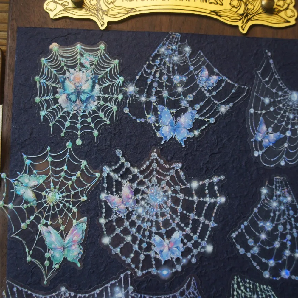10 Sheets Spider Web Design PVC Sticker Scrapbooking Background Creative Gift Use