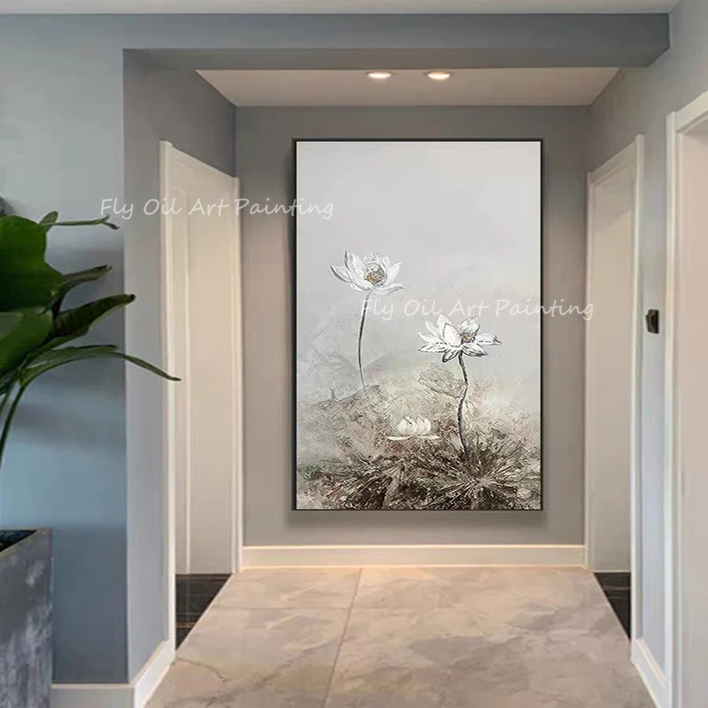 

Большой размер 100% ручная роспись белый цветок искусство хороший нож Толстая картина маслом холст абстрактная гостиная столовая