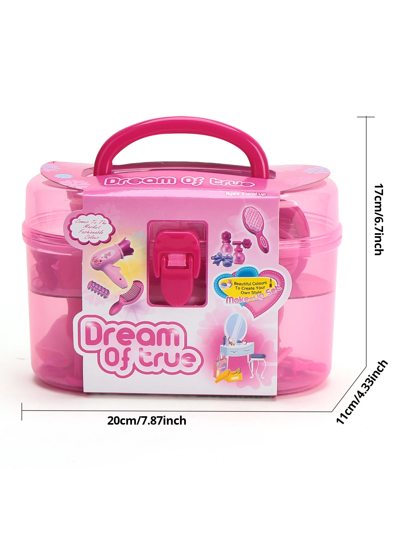 Children's play house toys, make-up mirror playset, storage suitcase, pretend makeup props with hair dryer 6