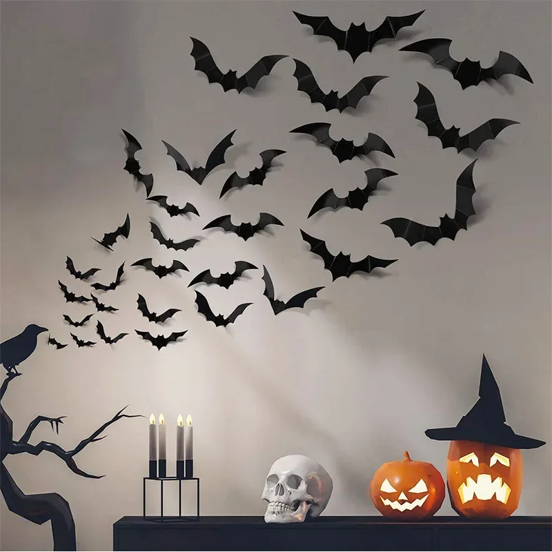 Children's Room Wall Sticker Halloween Atmosphere Decoration 3D Black PVC Bat DIY Bat Wall Sticker Creative Home Wallpaper