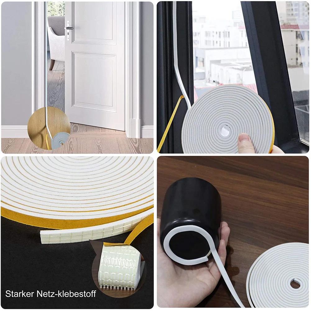 Self Adhesive Foam Tape Door Window Seal Door Draught Excluder Weatherstripping 6mm Wide x 3mm Thick 3 Pcs Each White door seal strip sealing strip tape waterproof tape window seal strip sealing tape sealing strip rubber door weatherstripping door weatherstripping door draft stopper
