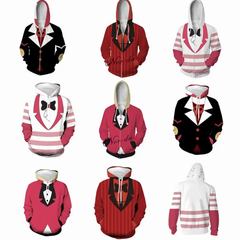 

New Movie TV Hazbin Hotel Cosplay Costume Alastor Mimzy Dust Angel Cosplay Anime Hoodie Sweatshirt Jacket Coat Men Women Top