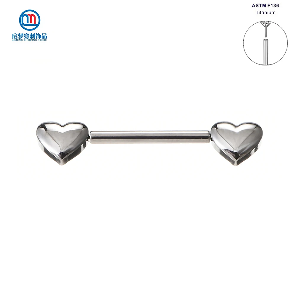 1pcs QM ASTM F136 14G Titanium Threadless Push Pin Heart Shape Nipple ...