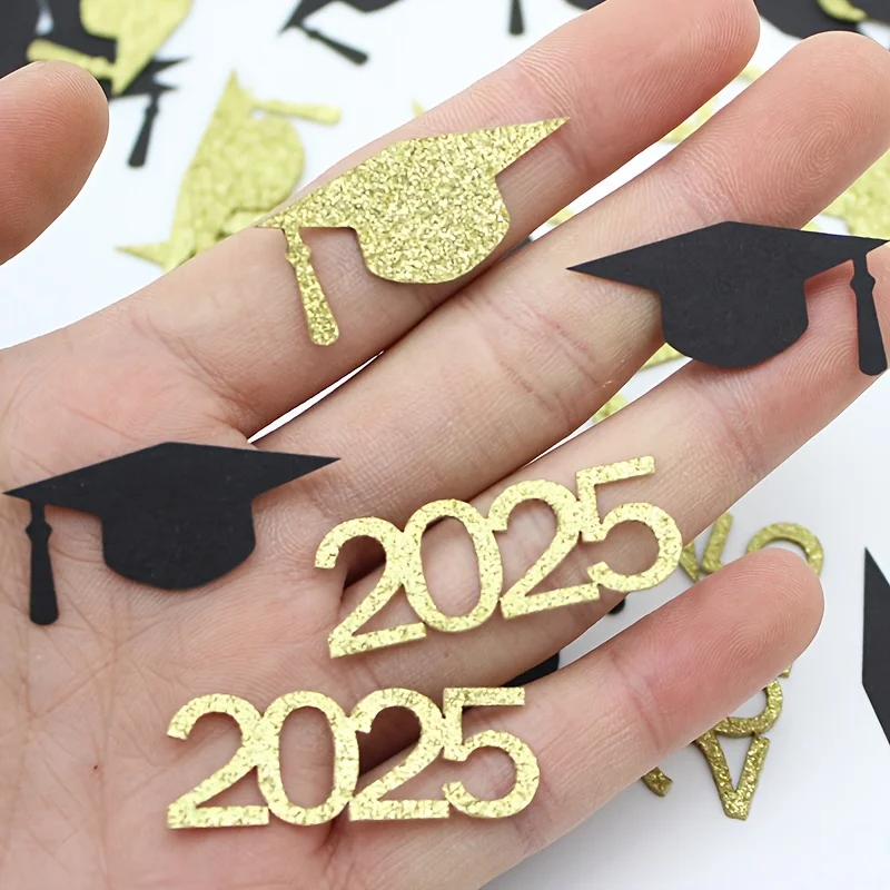 100pcs Black & Golden Graduation Cap Confetti Party Decorations