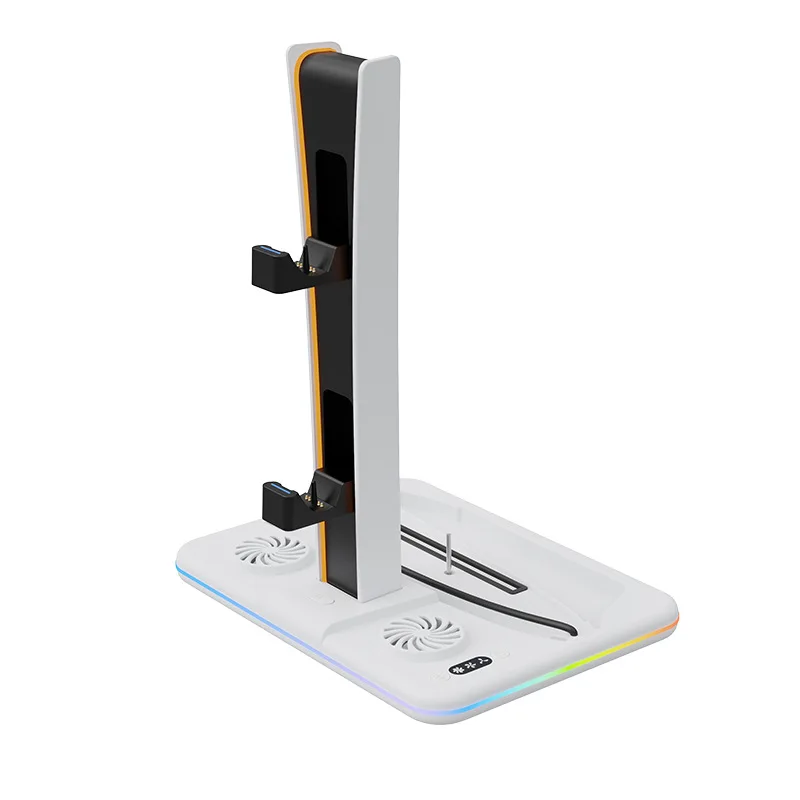 HBP-539 For PS5 Slim Cooling Stand with RGB Light Fan and Disc&Digital Editions PS5 Controller Dual Controller Charging Dock