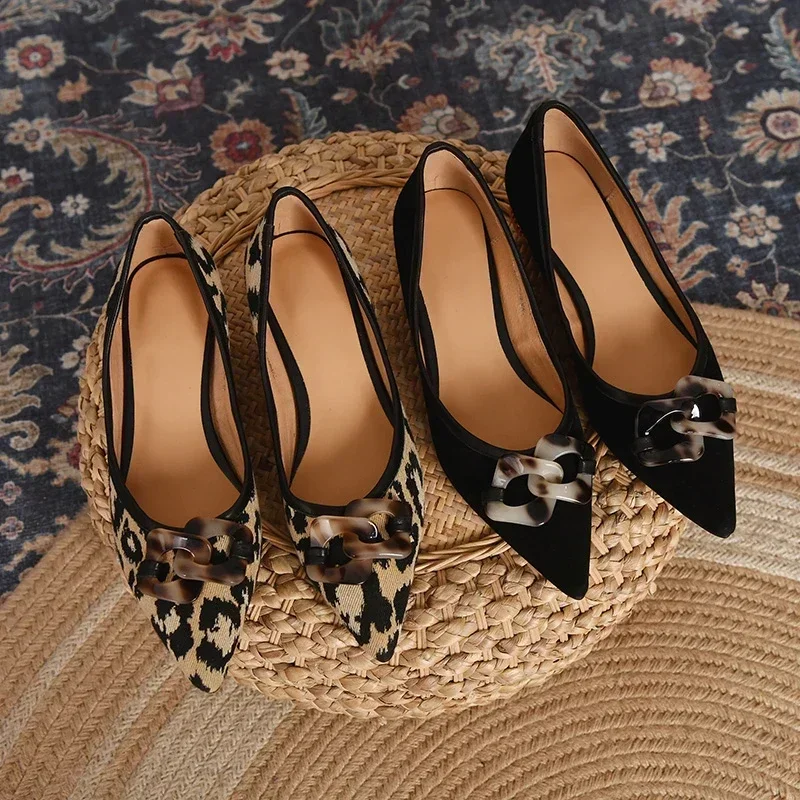 Women's Low Heel Shoes Pointed Toe Square Heel Sexy Women's Shoes Leopard Print Suede Outdoor Leisure Comfortable Zapatos Mujer 6