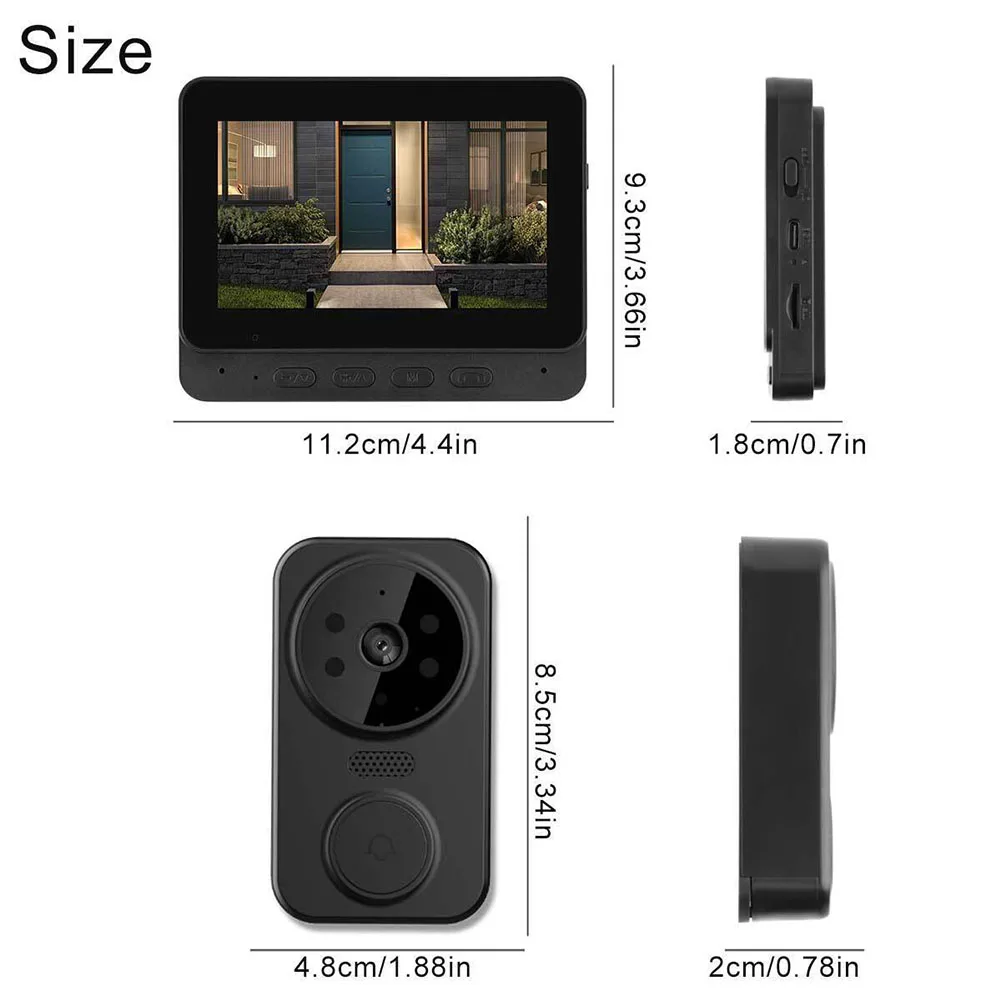 4.3inch IPS Screen Wireless Video Doorbell Phone Security Camera Door Bell Intercom Smart Home Door Bell DC Battery Powered