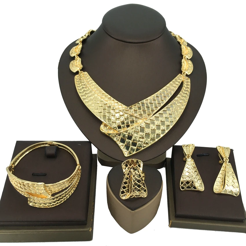 

Yuminglai Dubai Jewelry Set Brazilian gold jewelry Italian 24 k Gold Plating Jewelry Big Set FHK14609