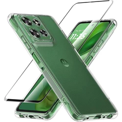 Clear Anti-Slip Shockproof Flexible TPU Case with Tempered Glass Screen Protector for TPU (Clear)