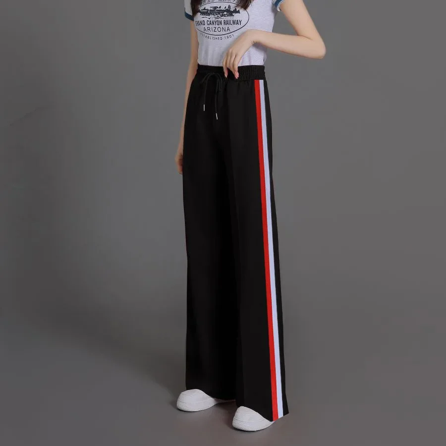 2023 New High Waist Loose Straight Pants Slim Side Striped Sweatpants Drape Casual Pants