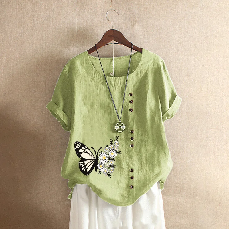Cotton Linen Women Summer Blouse
