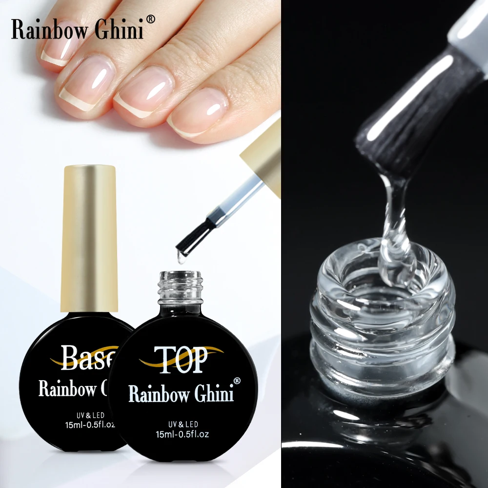 Rainbow Ghini 15ml Superbright Top Coat y Base Coat UV Gel First Nail Primer Polish without Sticky Layer No Wipe for Lamp nail polish