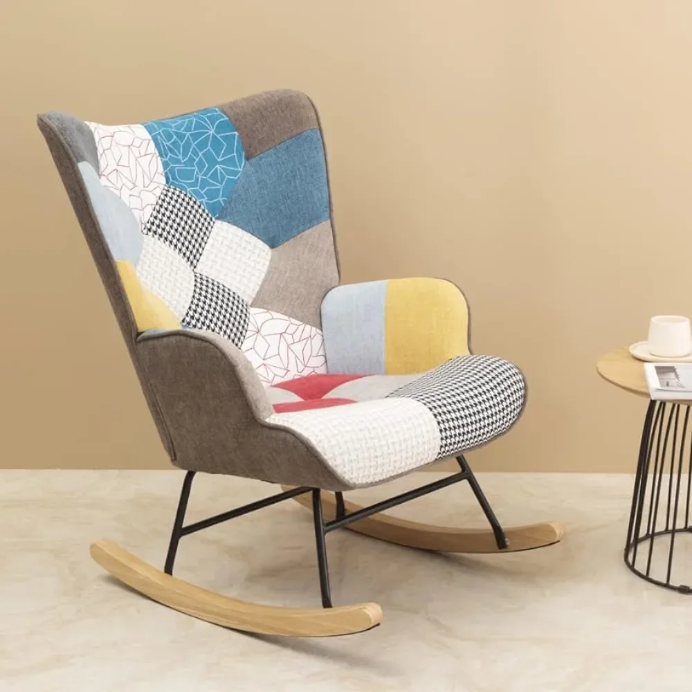 

Living room chair swing nursery rocker glider high back armchair comfortable living room bedroom office, patchwork
