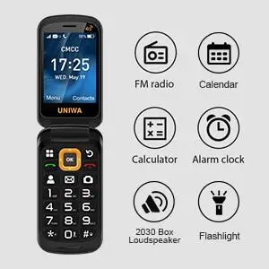 Original UNIWA V909T Dual Screen 2.8inches 4G Flip Cellphone Big Push-Button Brand New FM Radio Feature Phone