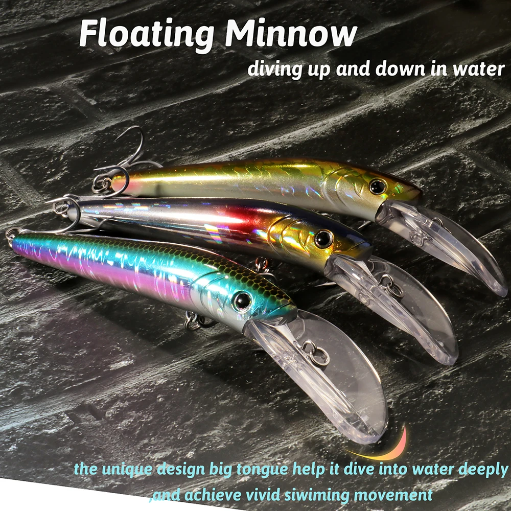 15G Minnow Lure Deep Diving Crankbait Hard Fishing Long Bill 3D Eyes Wobbler