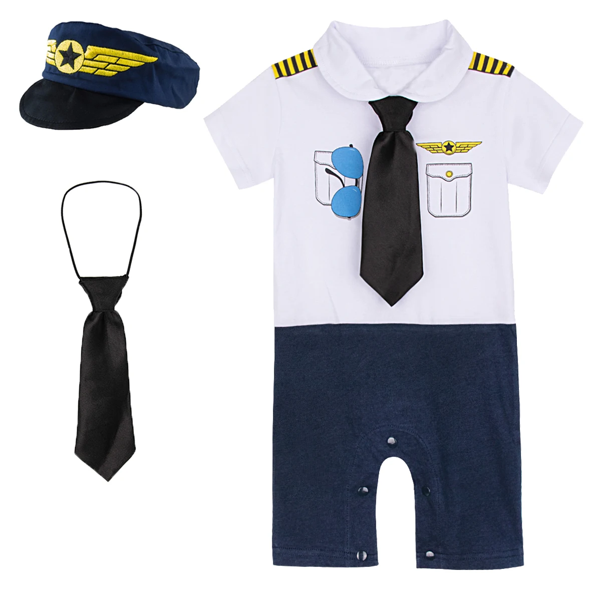 Baby Pilot Costume Boys Pilot Cospaly Suit Jumpsuit Baby Aviators Airplane Uniform Infant Carnival Halloween Costumes 3PCS