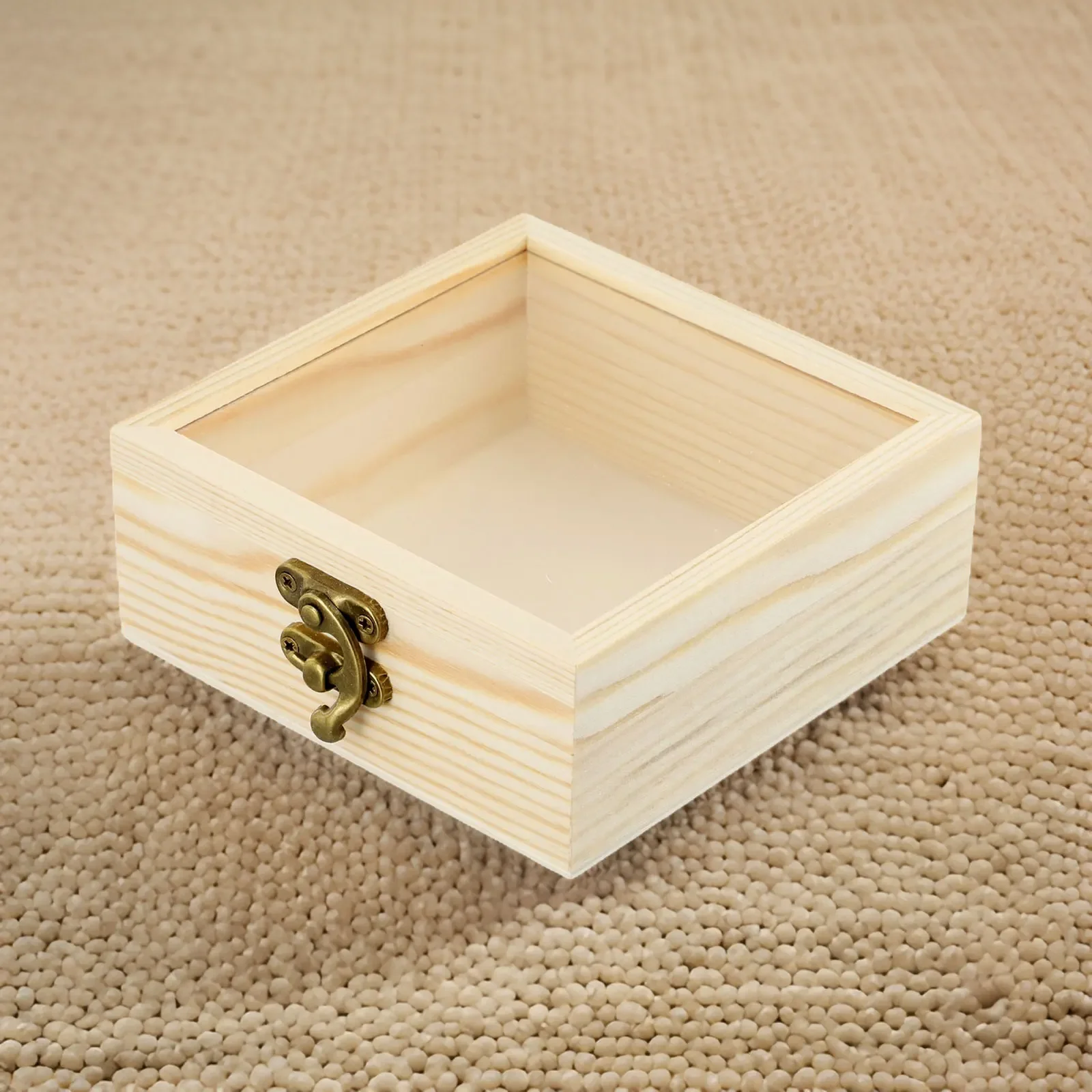 1pcs Log Color Plain Wood Wooden Square Hinged Storage Boxes Craft Gifts Box Handmade Case Box Storage Organization S/M/L/XL 6