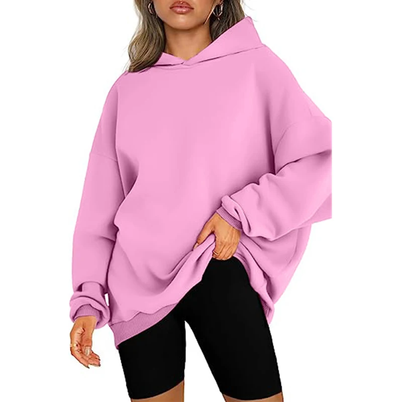 

Autumn Winter Women Casual Oversized Streetwear Hooded Sweatshirts Korean Fashion Fleece Hoodies Solid Long Sleeve Pullover Tops
