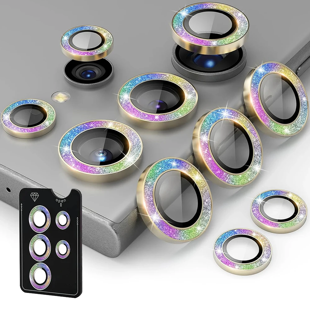 Glitter Bling Camera Lens Protector with Aluminum Alloy Ring and Alignment Board