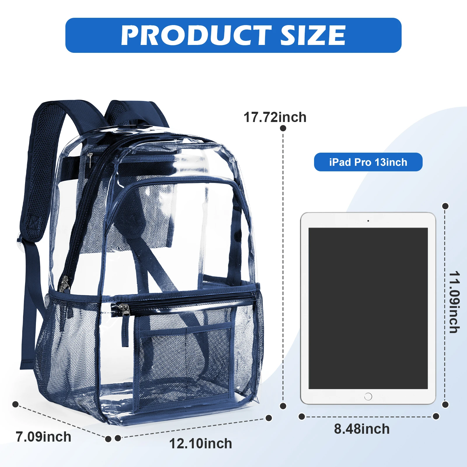 Clear Polyester Backpack - Stylish Transparent Daypack for School Multipocket Transparent Backpack Casual Modern Aesthetic Bag ﻿