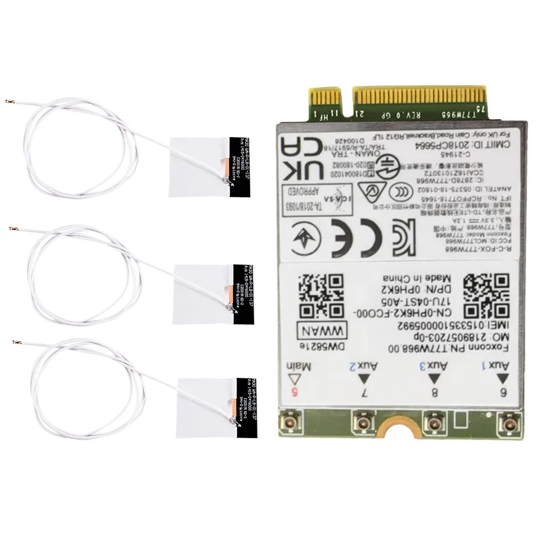 클래식-T77W968 DW5821E X20 4G LTE 모듈 Cat16 기가비트 4G 무선 카드 델 5420 5424 7424 7400 노트북용 +3X안테나