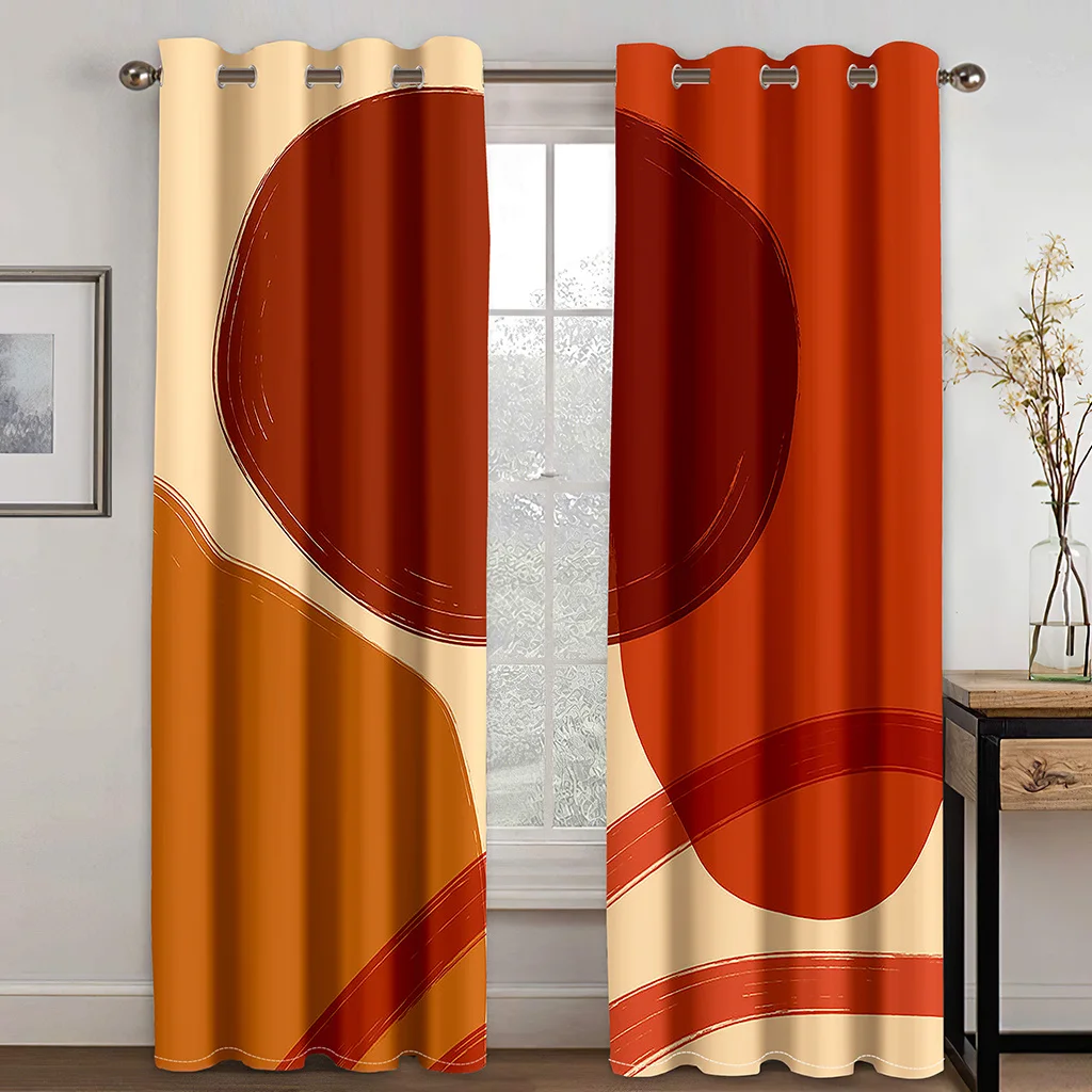 2 Pcs Abstract Art Curtains Black White Grey Circles Stripes Modern Nordic Style Living Room Bedroom Window Decoration Curtains 2