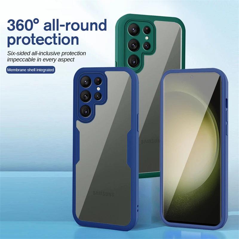 For Samsung Galaxy S23 Ultra Plus 360 Full Body Cover Case For Galaxy S22 S21 Ultra Plus S21 FE Luxury Shockproof Bumper Case_voghion.com