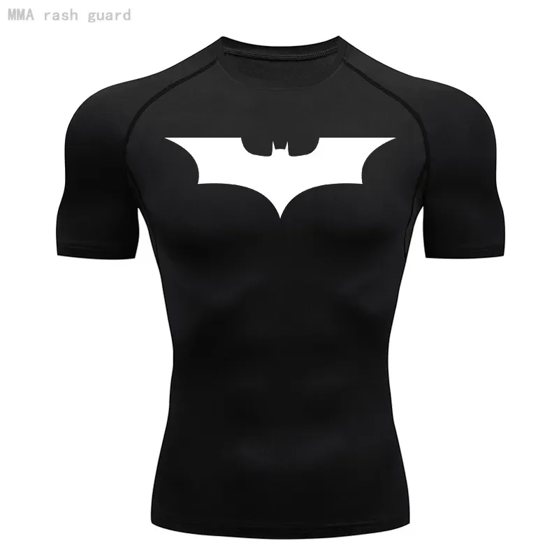 T-shirt de compression à séchage rapide pour homme, haut de sport, de course, de fitness, de musculation, respirant, noir