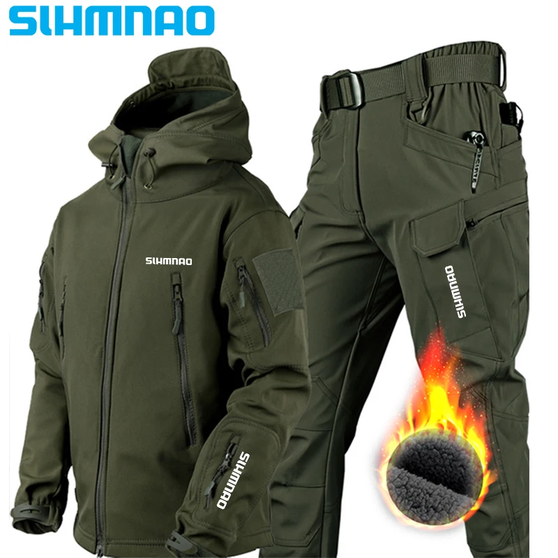 

Fisherman Fishing Set Outdoor Shark Skin Men's Special Forces Mountaineering Hunting Waterproof and Warm Cycling Jacket 2024