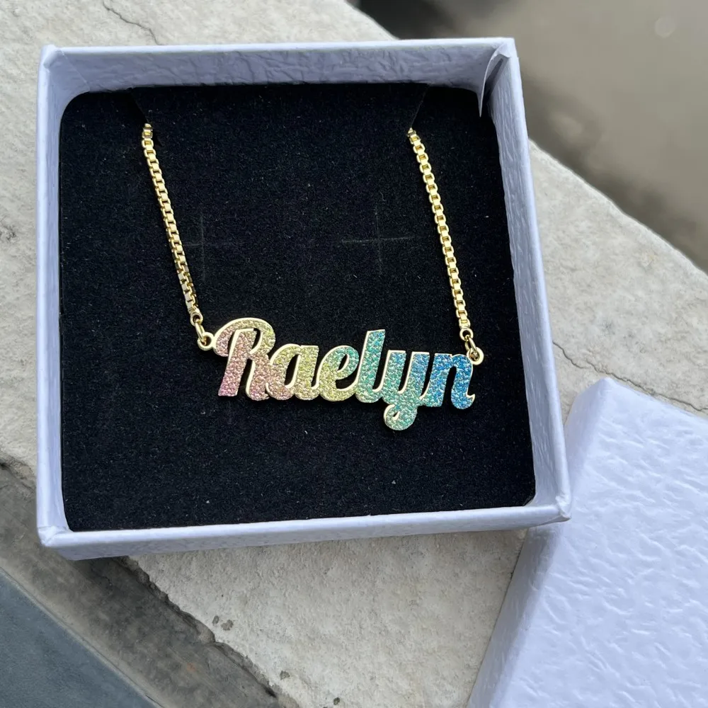 Duoying Custom Name Necklace Colorful Dainty Glitz Glam Nameplate Bangles Cuff Stainless Steel Gold Jewelry Set For Kids S5856Bc62F46C4Cb7923Ea050D62Ba171W