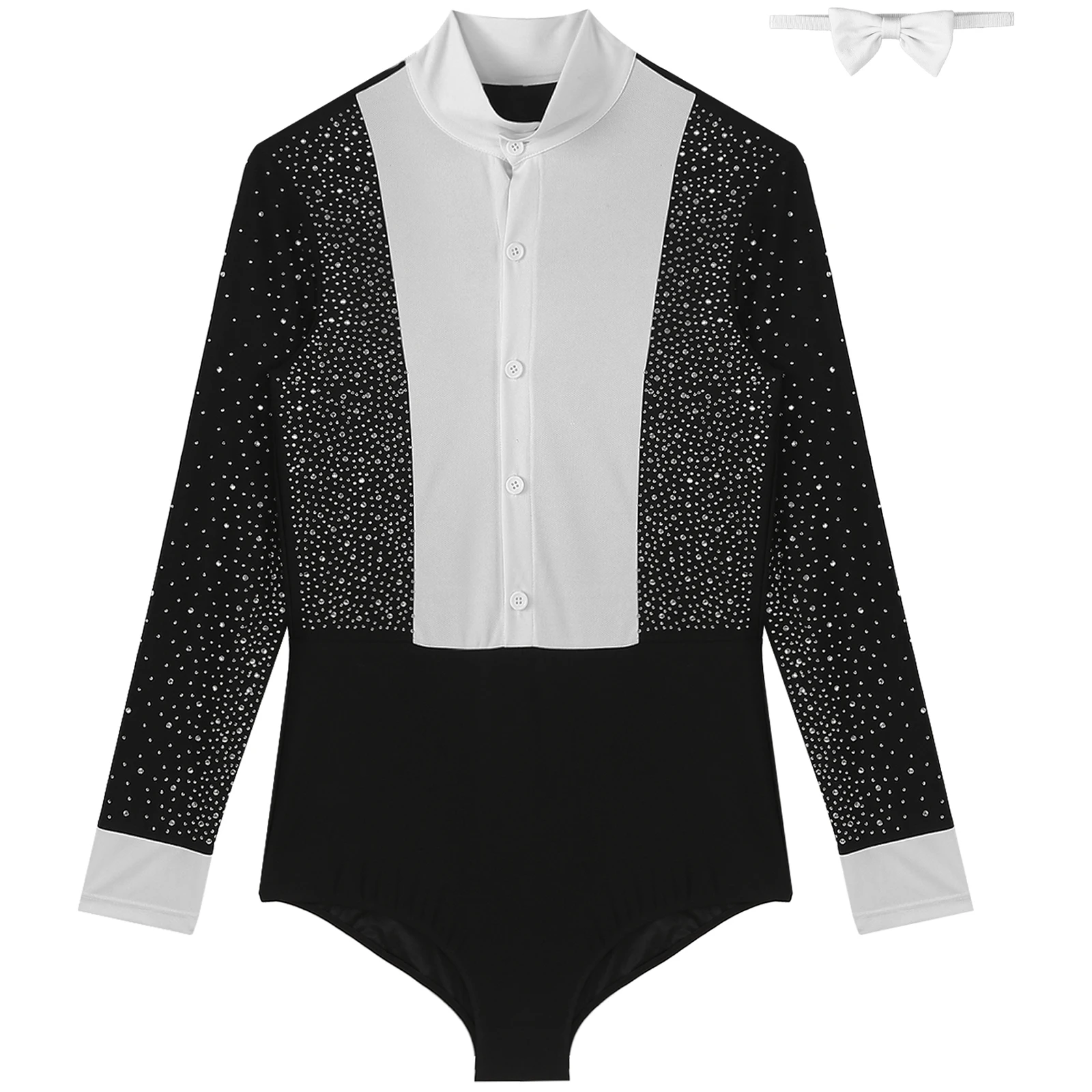 Mens Latin Dance Shirt Shiny Rhinestone Long Sleeve Dance Shirt Professional Ballroom Latin Tango Rumba Competition Dancewear