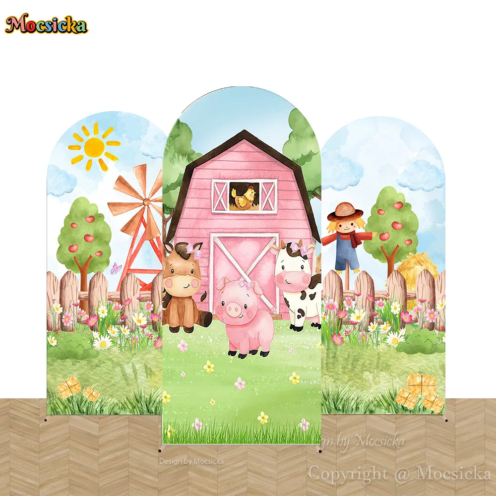 Mocsicka fazenda celeiro arco capa pano de fundo fotografia para o bebê  mostrar grama verde animal fundo 2 lados personalizado aniversário  photozone - AliExpress, image size:1000x1000