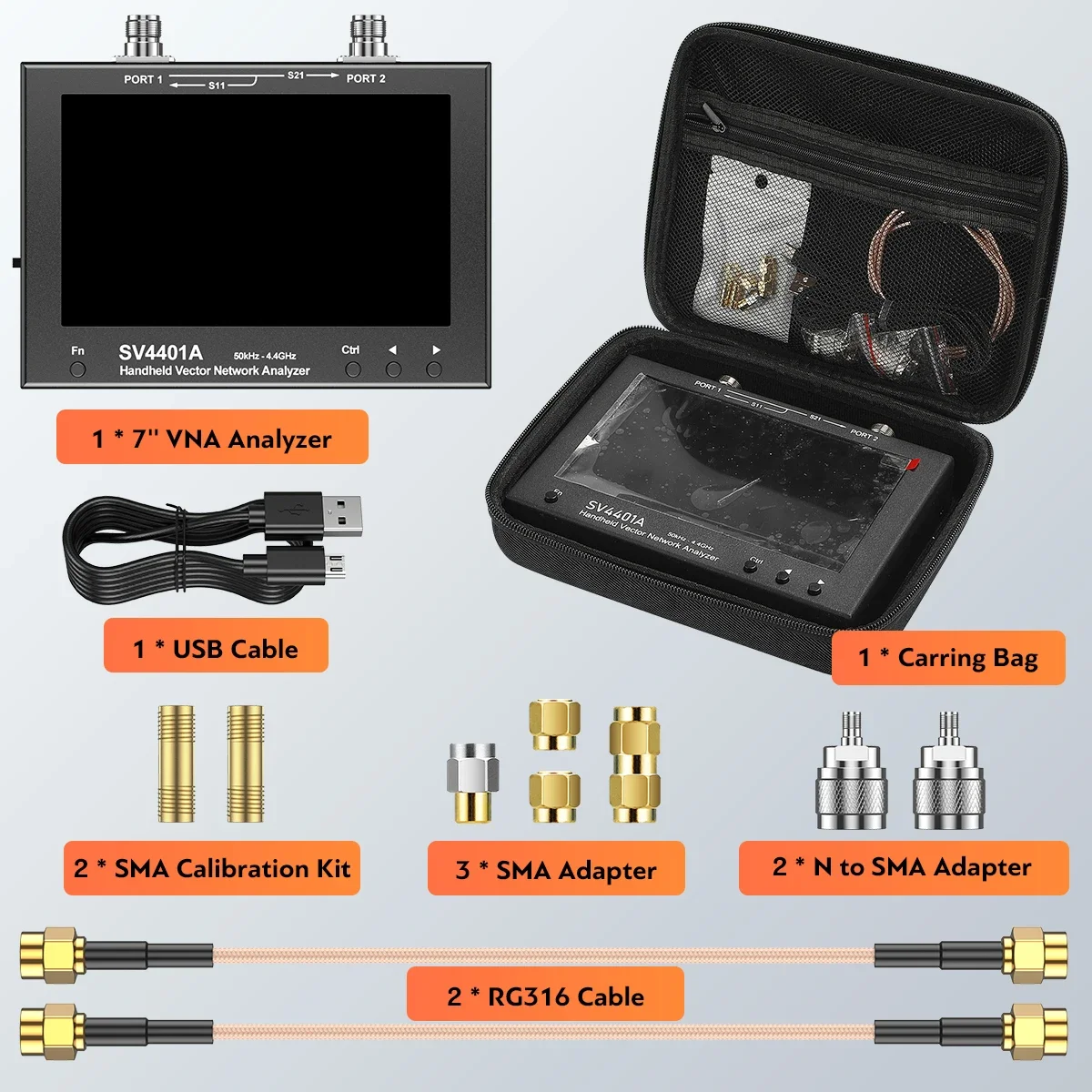 NanoVNA SV4401A Vector Network Analyzer 7" Touch LCD 50KHz-4.4GHz Antenna Analyz