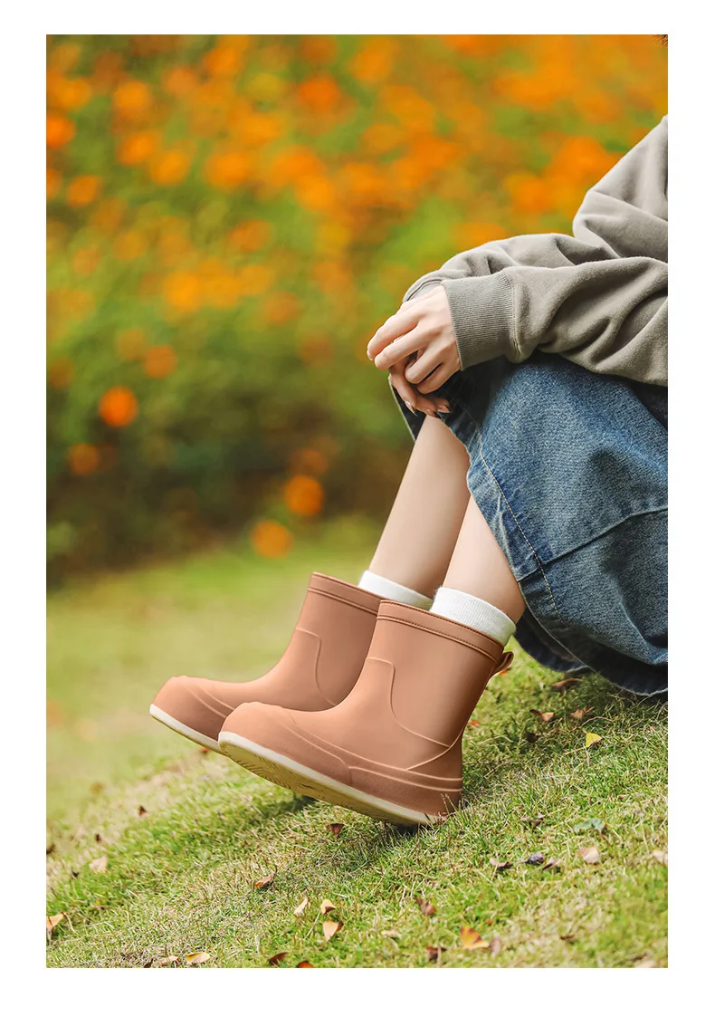 Evshine Frauen Mode Regen Schuhe Im Freien Wasserdichte Arbeit Garten Schuhe 2025, Neue Kurze Röhre Regen Stiefel Weichen Boden Dame Ankle Boot – Detail 8
