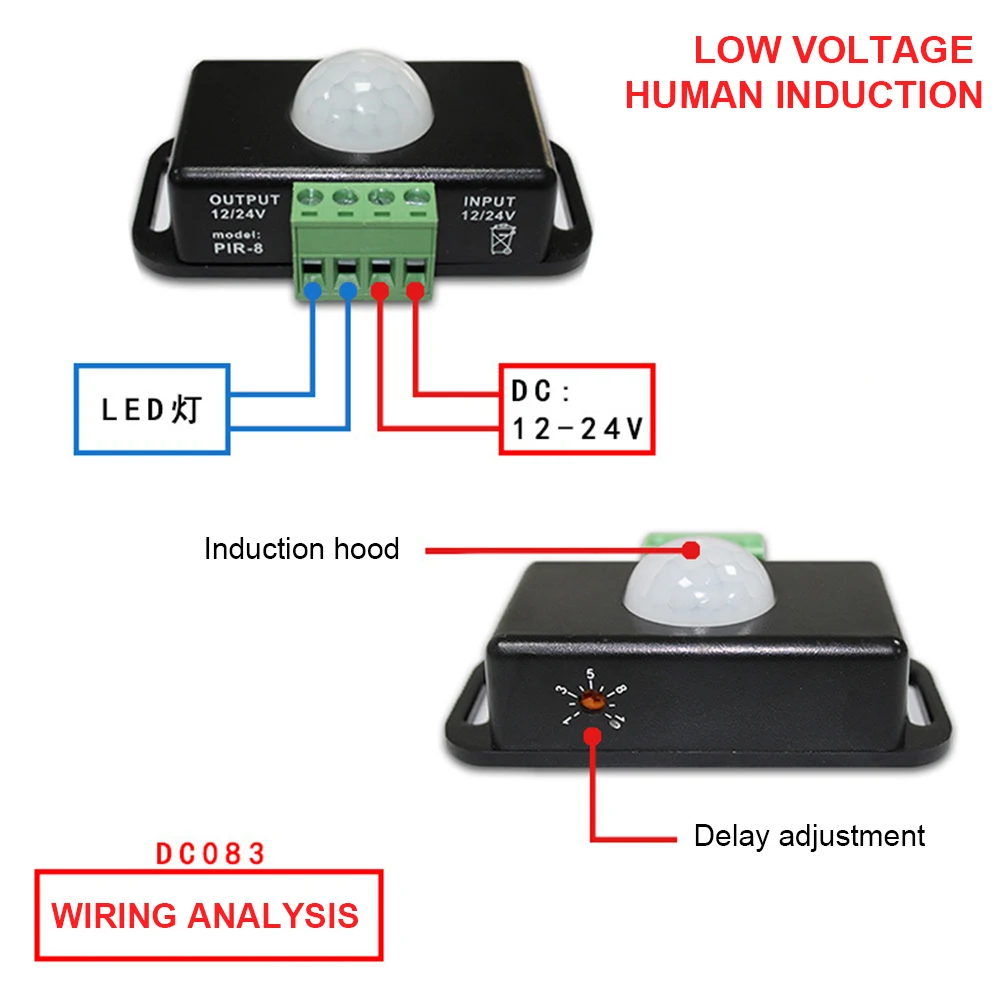 DC 12V 24V Body Infrared Sensor Infrared Motion Detector Automatic Adjust PIR Motion Sensor Controller for LED Strip Light Lamp
