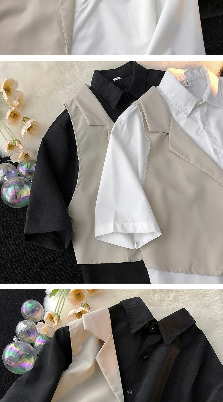 Description Picture 3 of itemSummer Men Contrast Color Shirt Dress Patchwork Oversize Plus Size Formal Short Sleeve Designer High Quality Blouse Z13