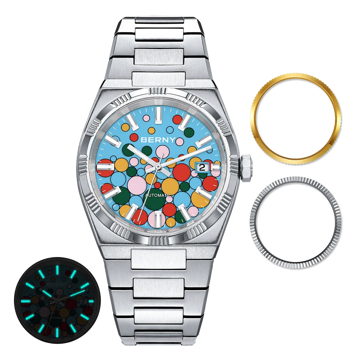 BERNY Men Watches Luxury Calendar AR Sapphire Glass PT5000 Movement Automatic Mechanical Business Men’s Stainless Steel Watch