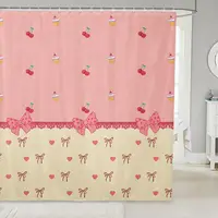 Strawberry Girl Pink Shower Curtain Bathroom Decor Fruit Summer Kids Bowknot Pattern Chic Modern Woman Polyester Bathtub Curtain 2