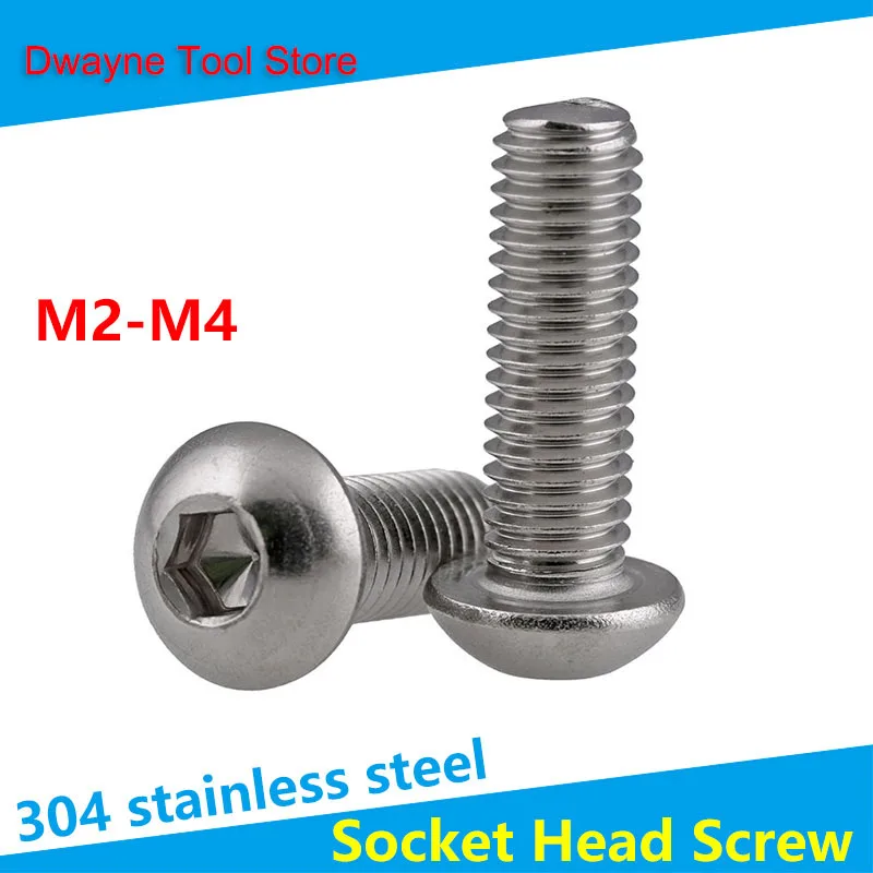 

304 Stainless Steel Round Head/inner Hexagonal Screw/semi-round Cup Screw Mushroom Head Bolt M2 M2.5 M2 M4 10PCS